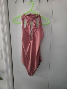 See You Monday Mauve Pink Lace-Back Bodysuit